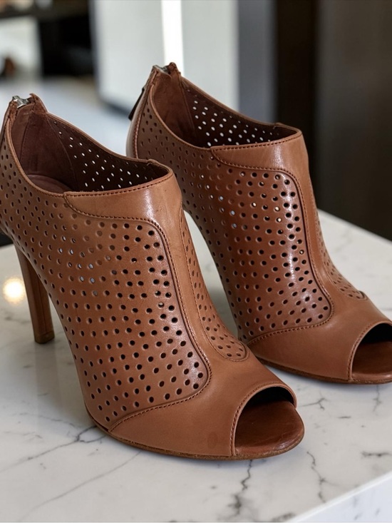 Prada Shoes - Authentic Prada Tan Perforated Peep-Toe High Heel Booties! Size 5.5 / 35.5 (EU)